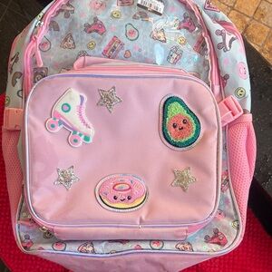 Pink and Blue Kids Backpack with Fun Patches new
